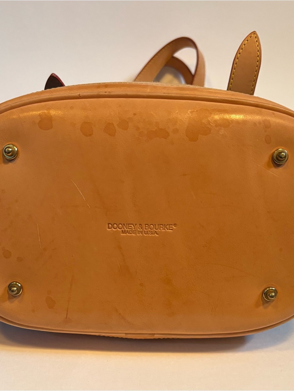 Dooney & Bourke Navy Canvas Cabriolet Bucket Bag Tote Tan Leather Trim - Picture 8 of 15